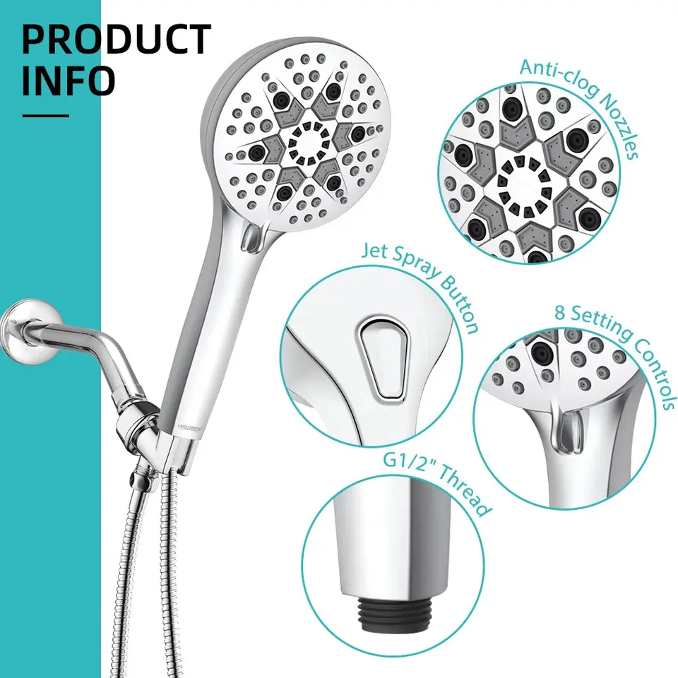 Hand Shower Head 9-Mode High Pressure Shower Head with Handheld Built-in 2-Mode Power Wash Spray for Bathroom