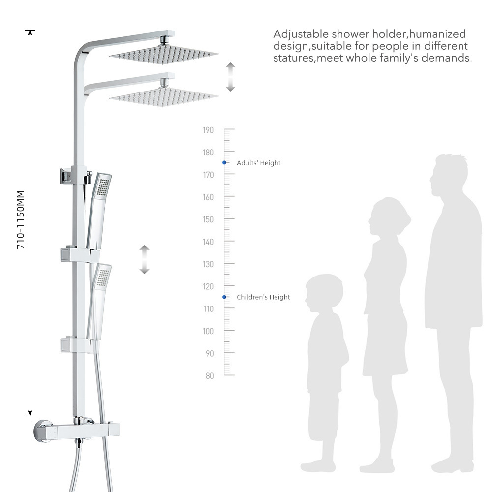 Leelongs Luxury Wall Mounted Stainless Steel Square Bathroom Shower Faucet With Thermostatic