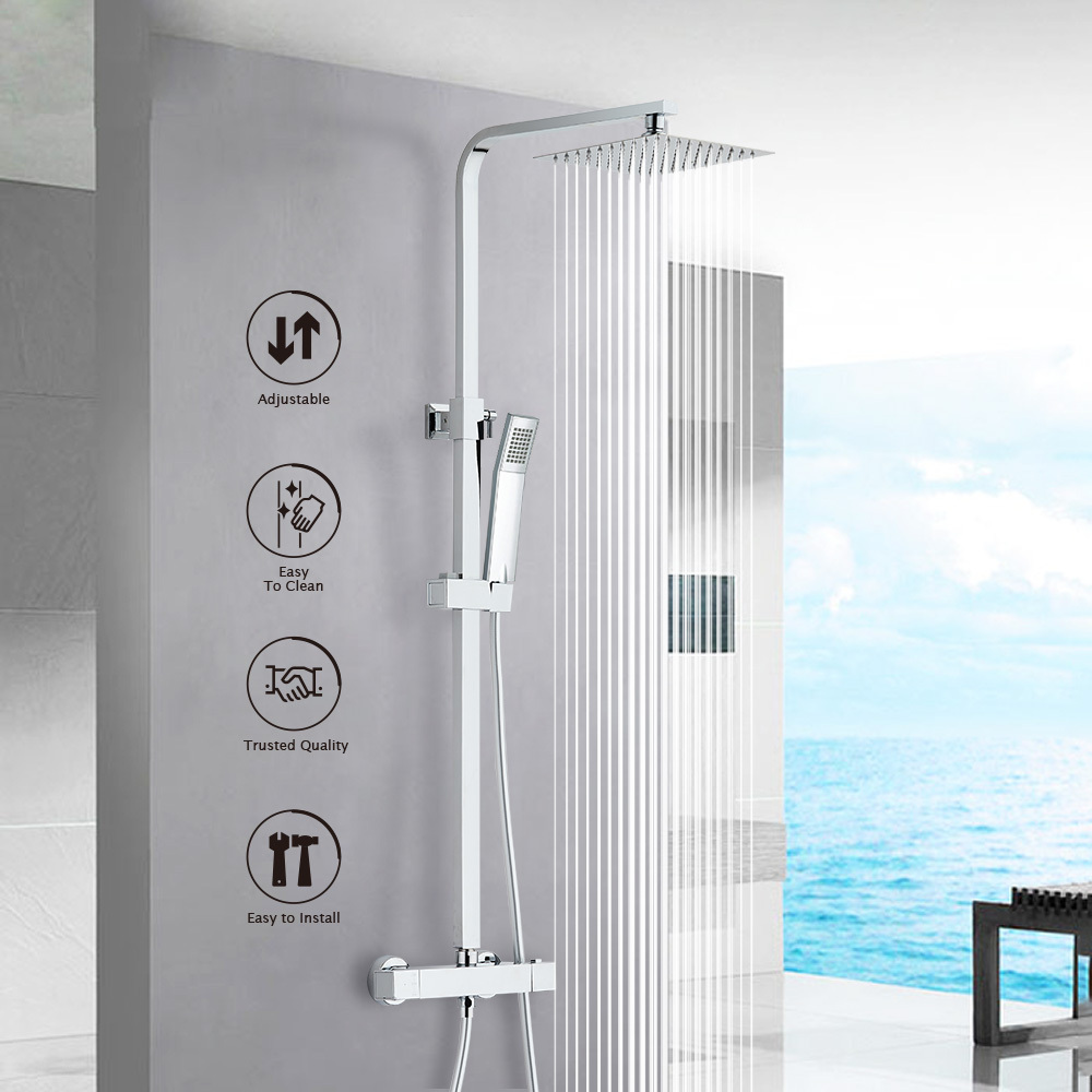 Leelongs Luxury Wall Mounted Stainless Steel Square Bathroom Shower Faucet With Thermostatic