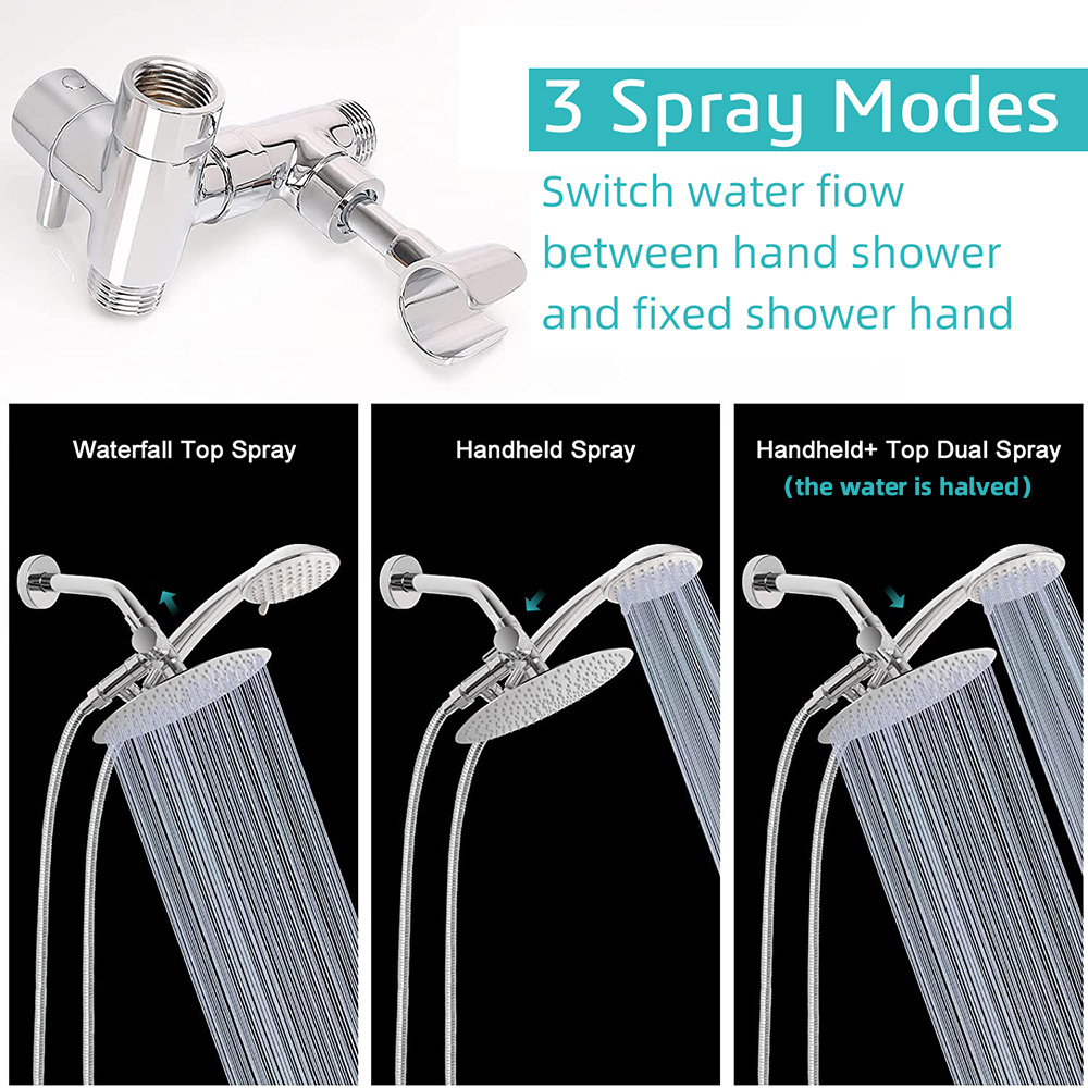 3 Way Shower Diverter Valve 1/2 with Hand Shower Holder for Bathroom Hand Shower Hardware Accessory