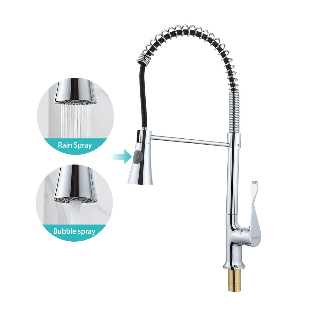 Kitchen faucets with Pull Down Sprayer 304 Stainless Steel Chromed Single Handle Single Hole Faucet for Farmhouse