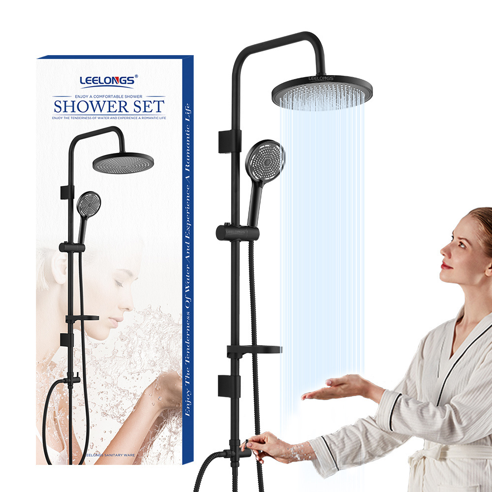 Black 245mm Round Rain Shower 3 Functions Handshower with 1.5m Shower Hose and Stainless Steel Shower Bar