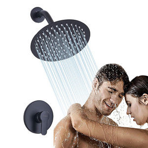 20cm Round Stainless Steel Shower Head Shower Kit with Shutoff Valve Complete Rain Shower Faucet System