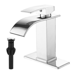 Bathroom Single Handle Waterfall Sink Faucets Stainless Steel Lavatory Commercial Vanity Faucets with Sink Drain and Deck Mount