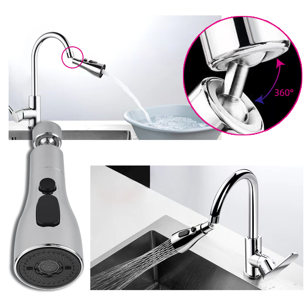 3 Function Tap Splash Aerator Adjustable Universal 360 Rotation Rotating Bathroom Kitchen Sprayer Faucet Extender