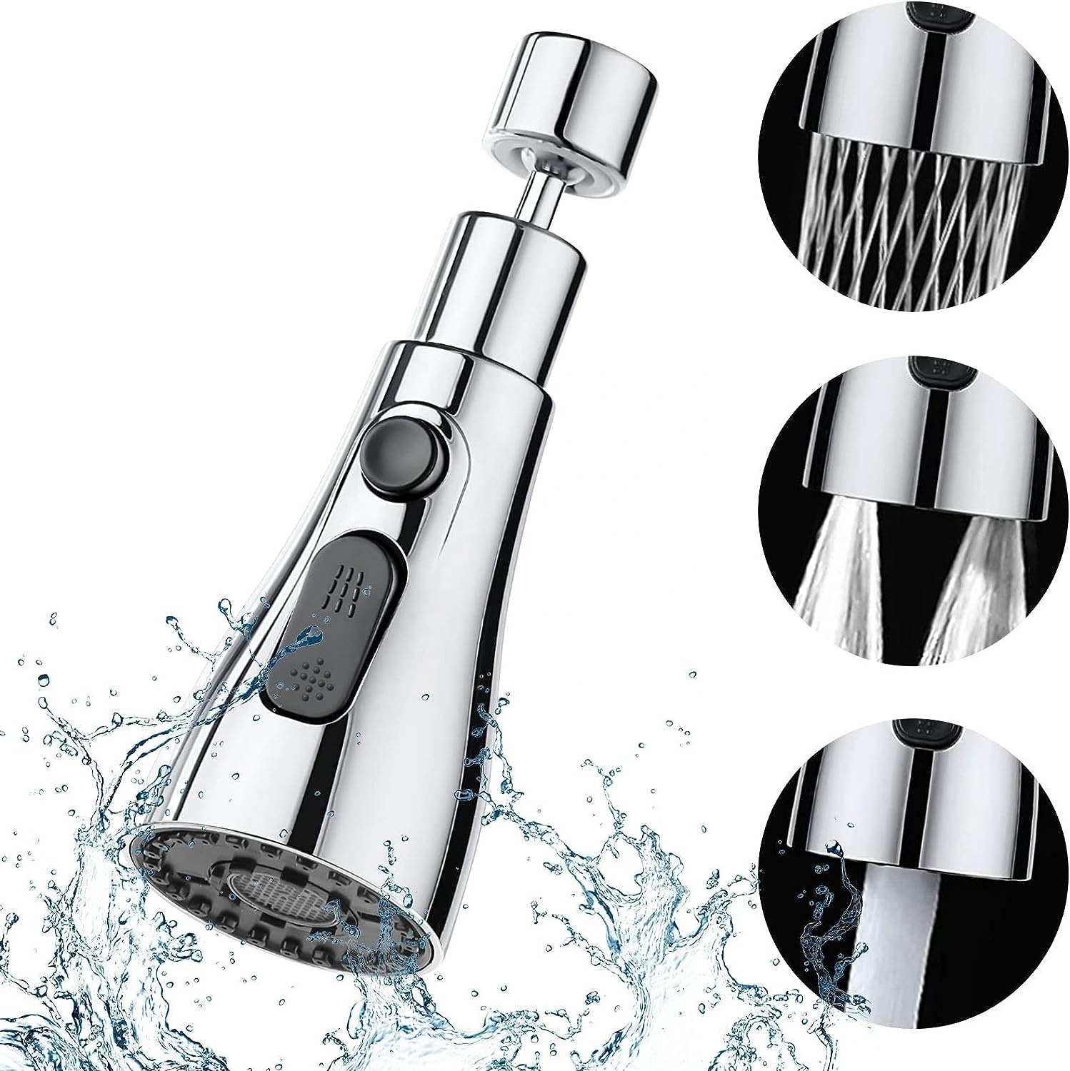 Kitchen Tap Spray Head 360 Degree Swivel Spout, Sink Tap Spray Attachment Head with 3 Function Spray Modes, Kitchen Faucet Head