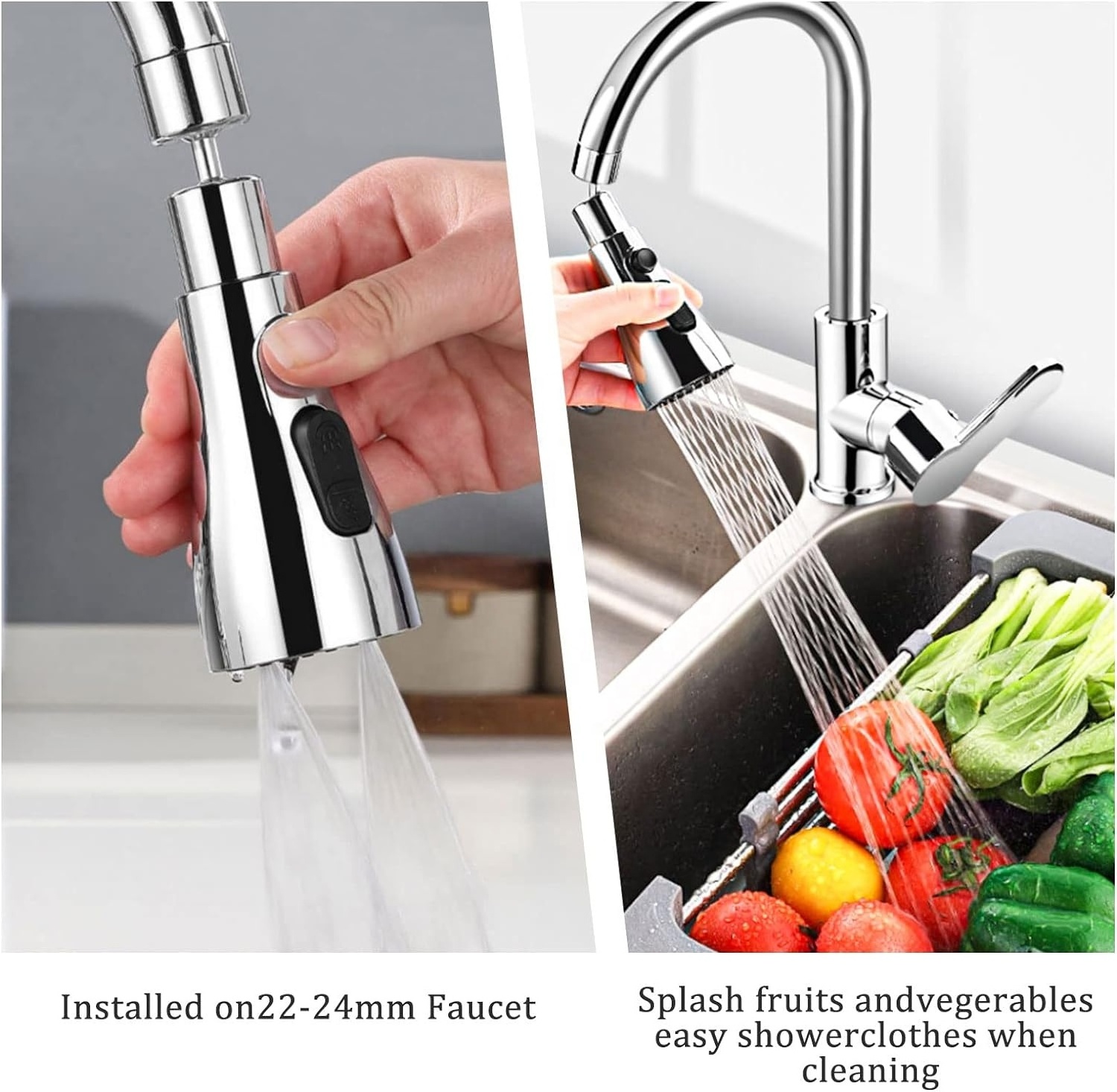 Kitchen Tap Spray Head 360 Degree Swivel Spout, Sink Tap Spray Attachment Head with 3 Function Spray Modes, Kitchen Faucet Head