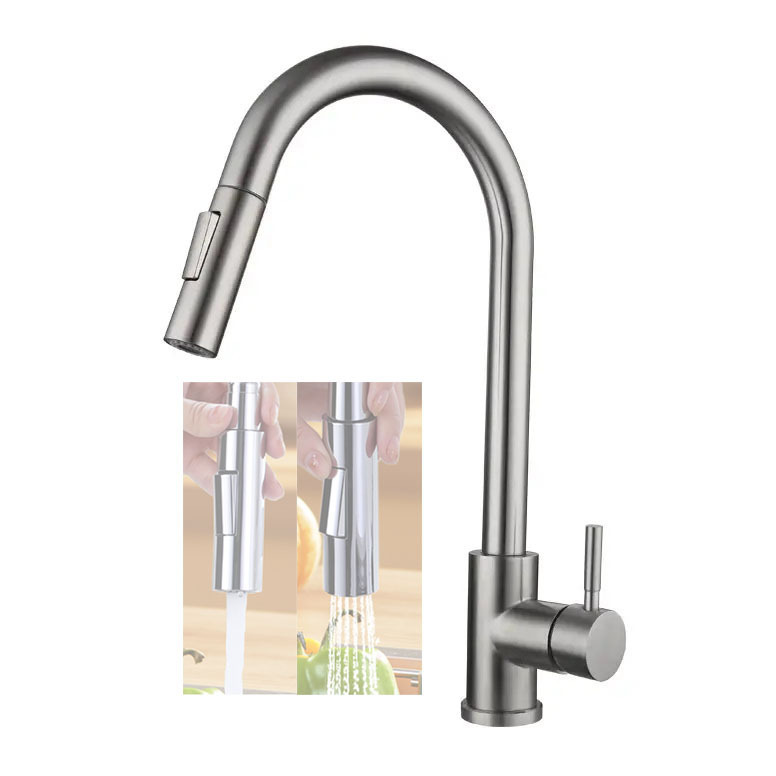 Single Handle Brushed Nickel Stainless Steel Kitchen Sink Faucet with Pull Down Sprayer