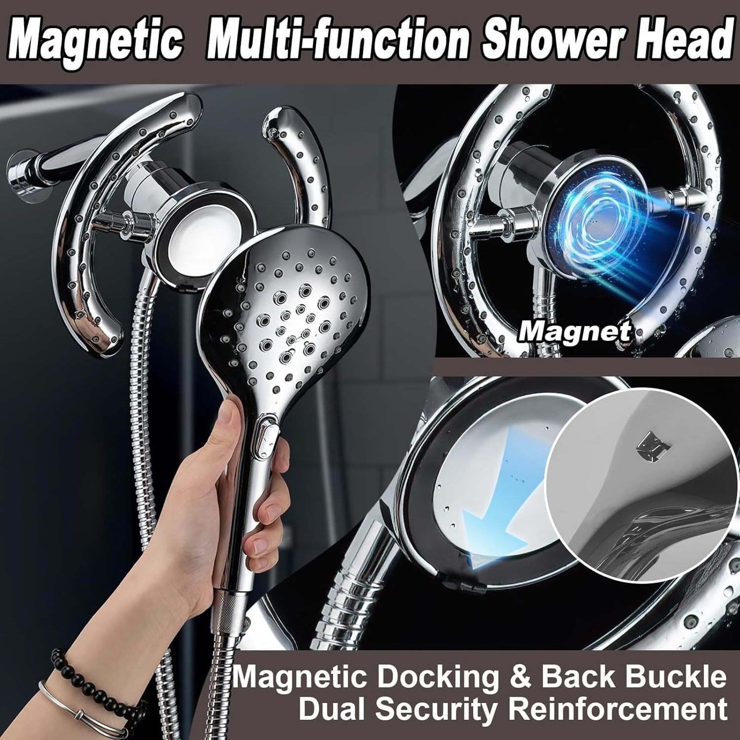 Ningbo Leelongs Magnetic Combo High Pressure Shower Head With 6 Settings Spray Function and 1.8m Stainless Steel Shower Hose