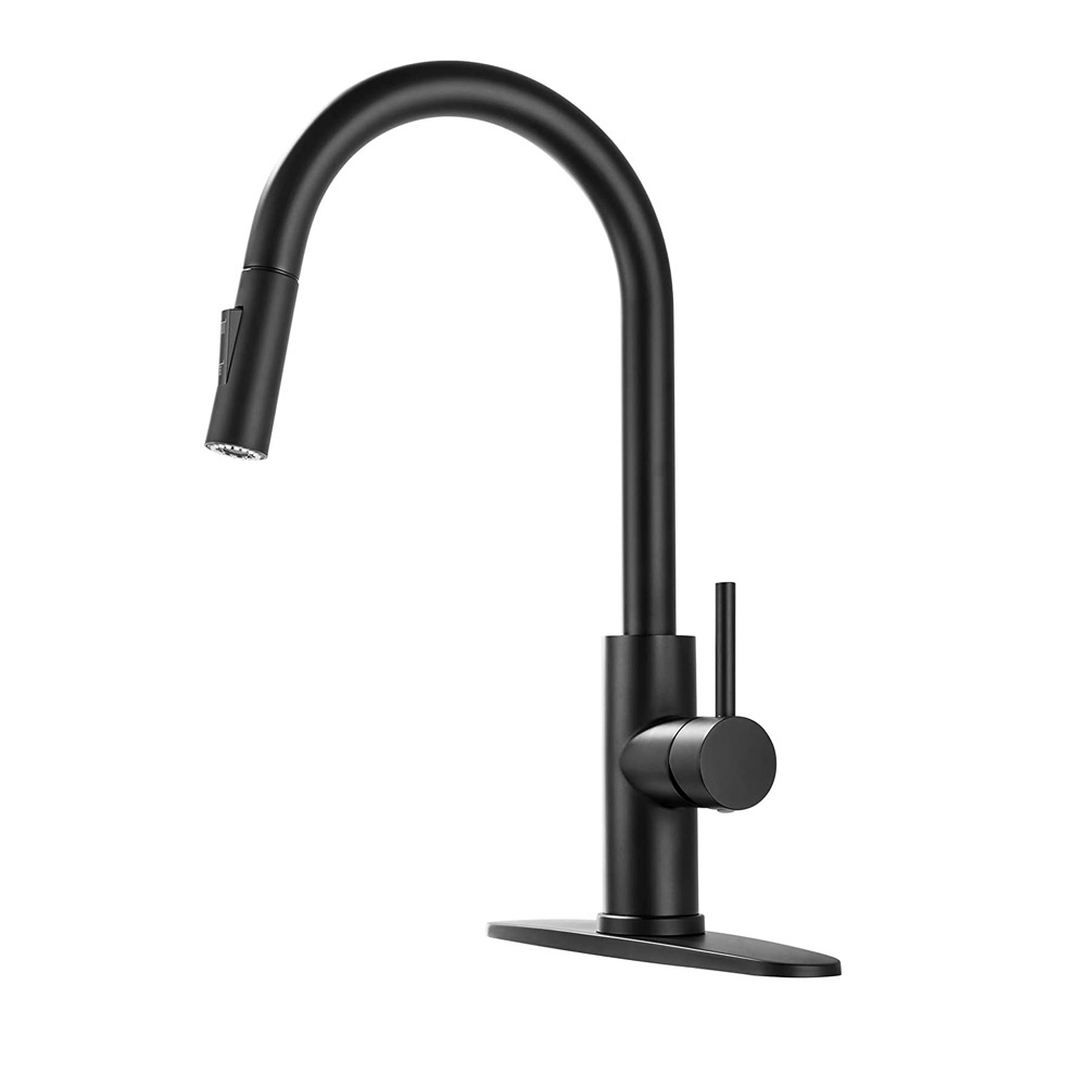 Kitchen Faucet Matte Black, Modern Kitchen Sink Faucet with Pull-Down Sprayer Single Handle Stainless Steel Sink Faucet