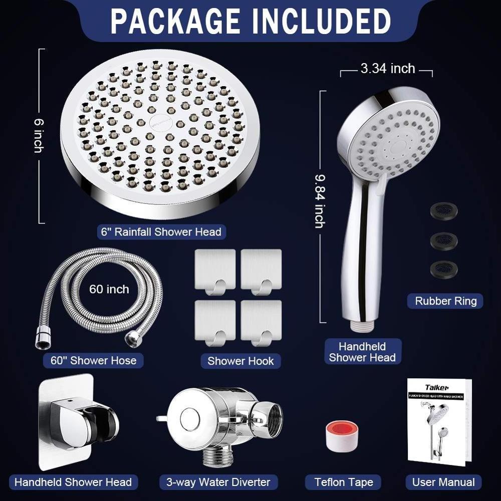 6 inch rainfall high pressure shower head combo shower set with diverter and shower holder bracket