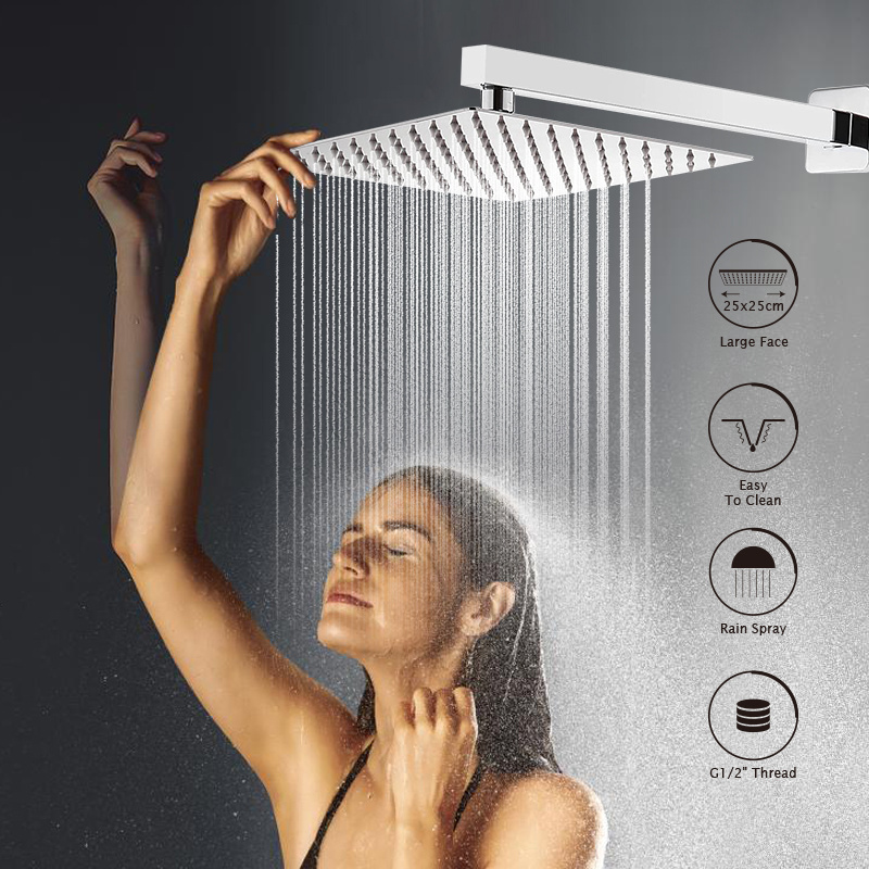 LEELONGS Luxury Wall Mounted 10 Inch Dual Head Shower Combo Concealed Bathroom Faucet With Water Spout