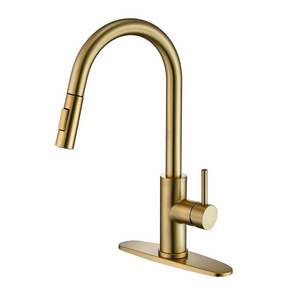 Gold Color Kitchen Faucets Modern Kitchen Sink Faucet with Pull-Down Sprayer Single Level Stainless Steel Faucet