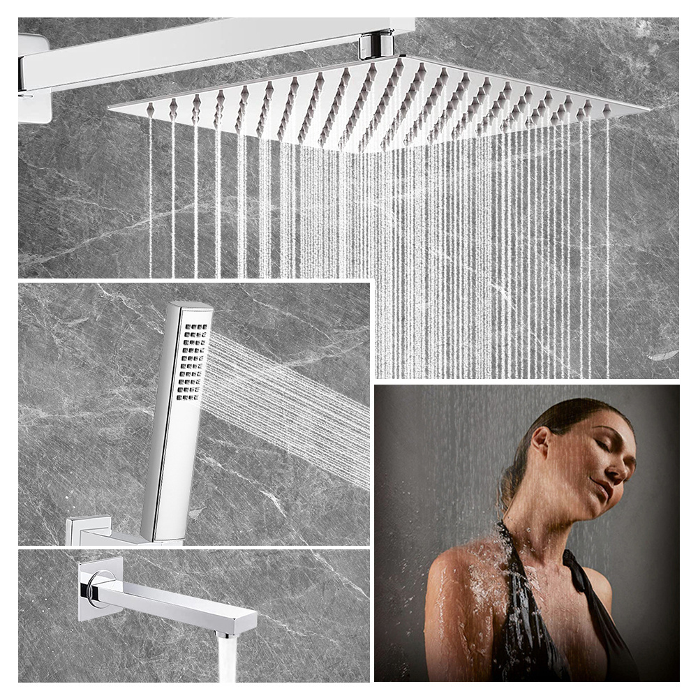 LEELONGS Luxury Wall Mounted 10 Inch Dual Head Shower Combo Concealed Bathroom Faucet With Water Spout