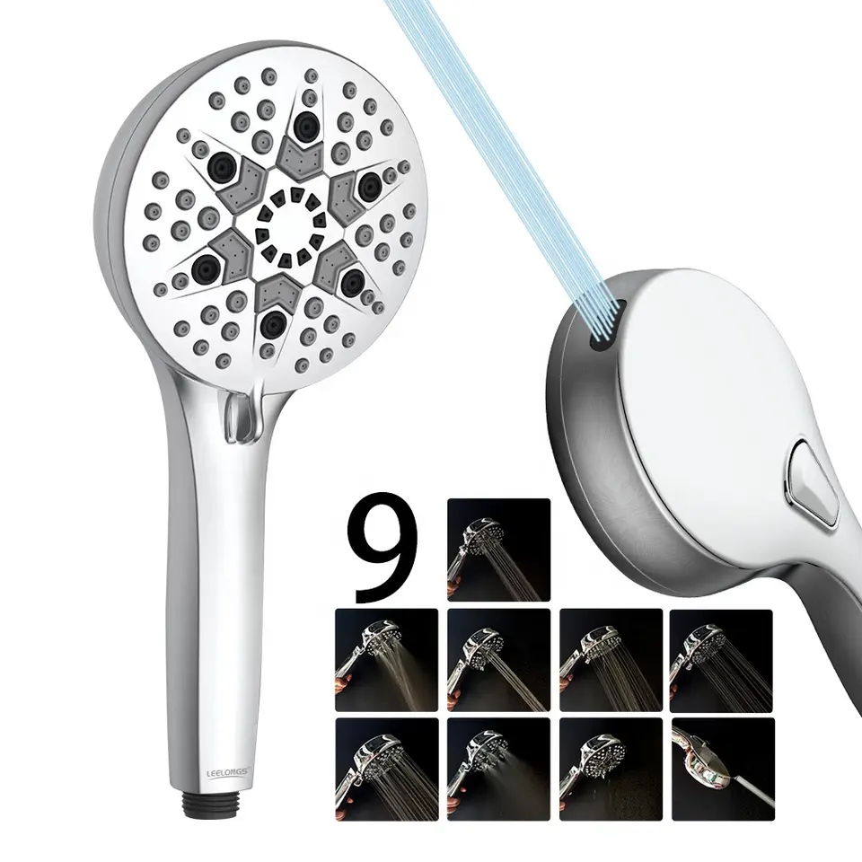 Hand Shower Head 9-Mode High Pressure Shower Head with Handheld Built-in 2-Mode Power Wash Spray for Bathroom