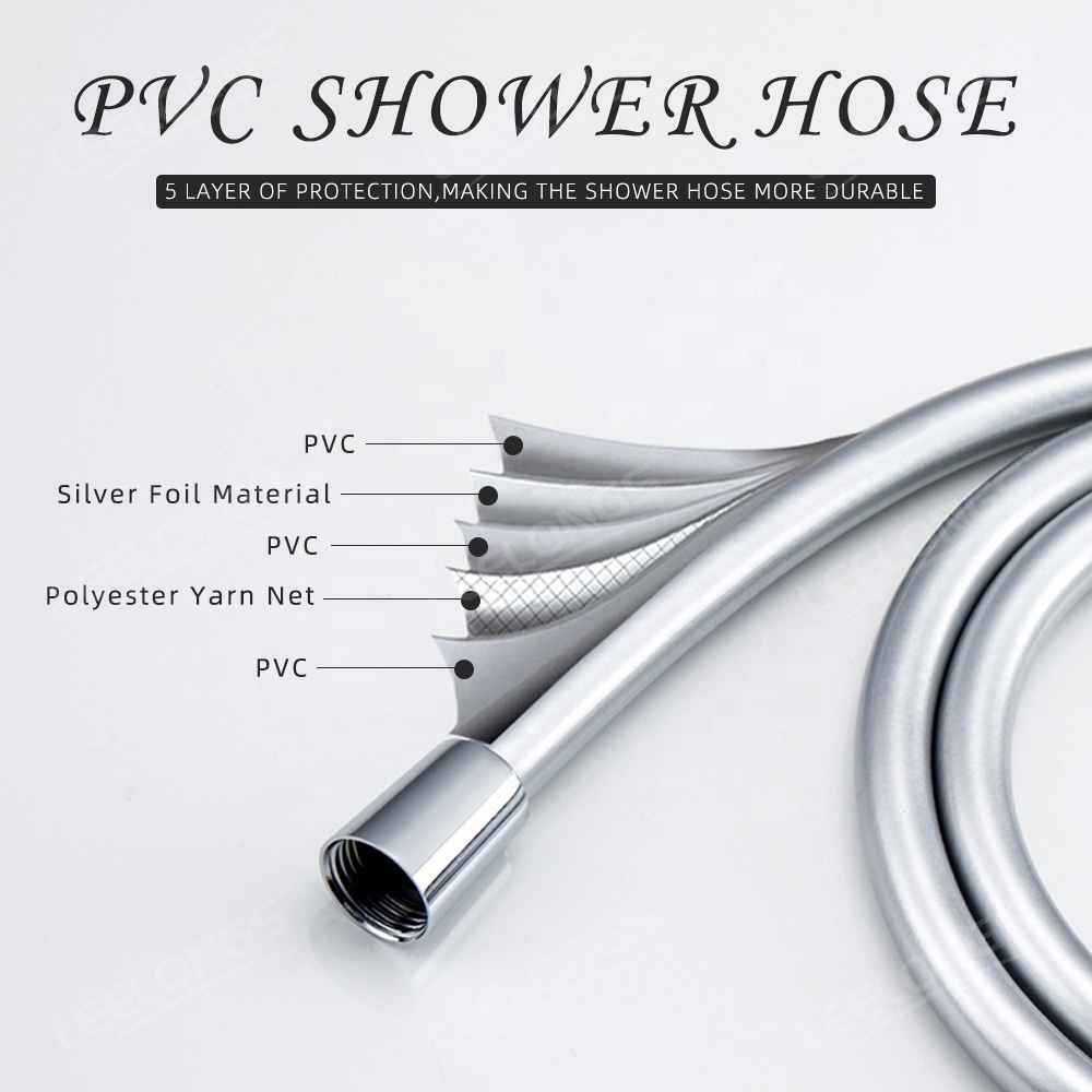 1.2m 1.5m 2m Non-toxic Leakproof Handheld Shower Head Hose Flexible Anti-Kink PVC Silver Grey Shower Hose