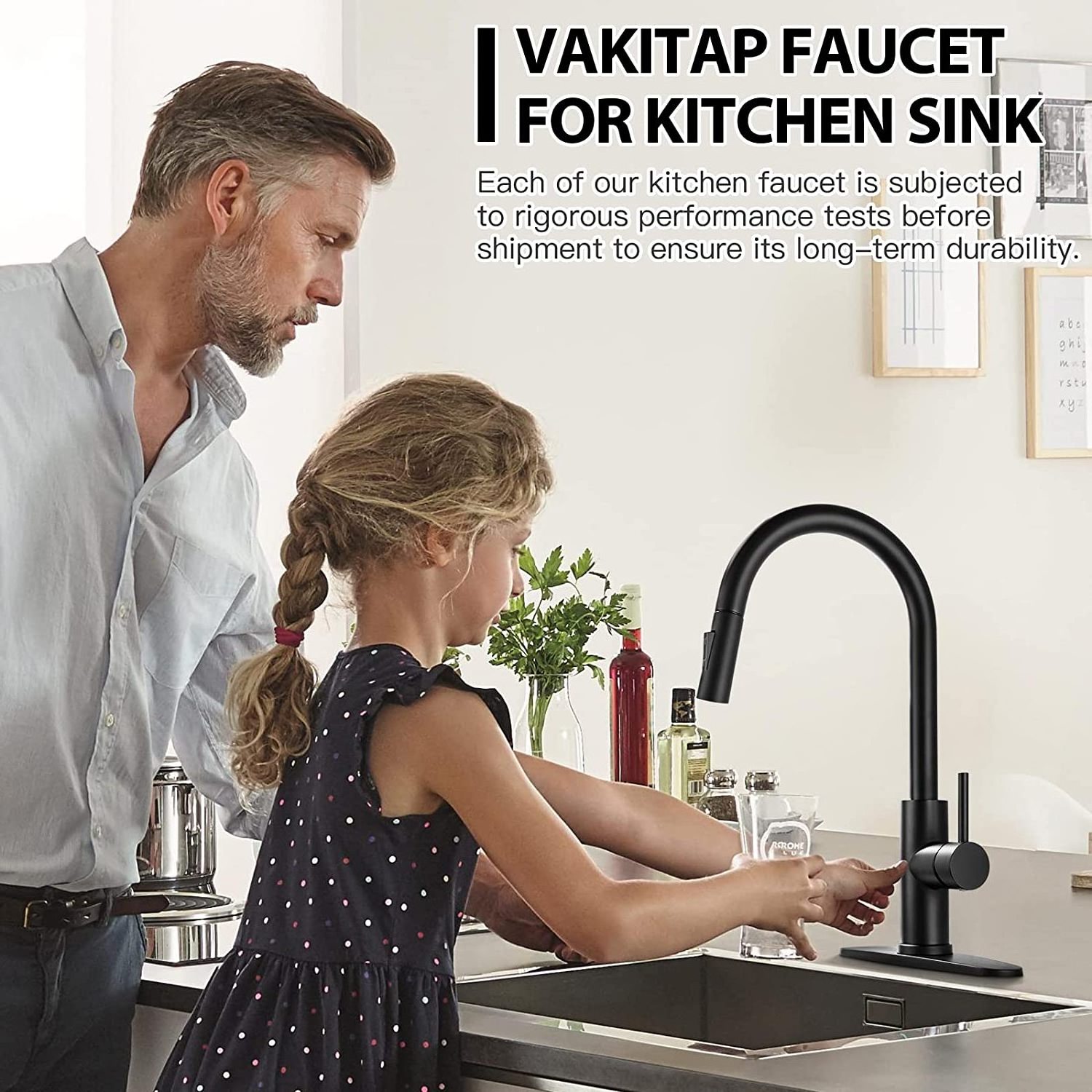 Kitchen Faucet Matte Black, Modern Kitchen Sink Faucet with Pull-Down Sprayer Single Handle Stainless Steel Sink Faucet