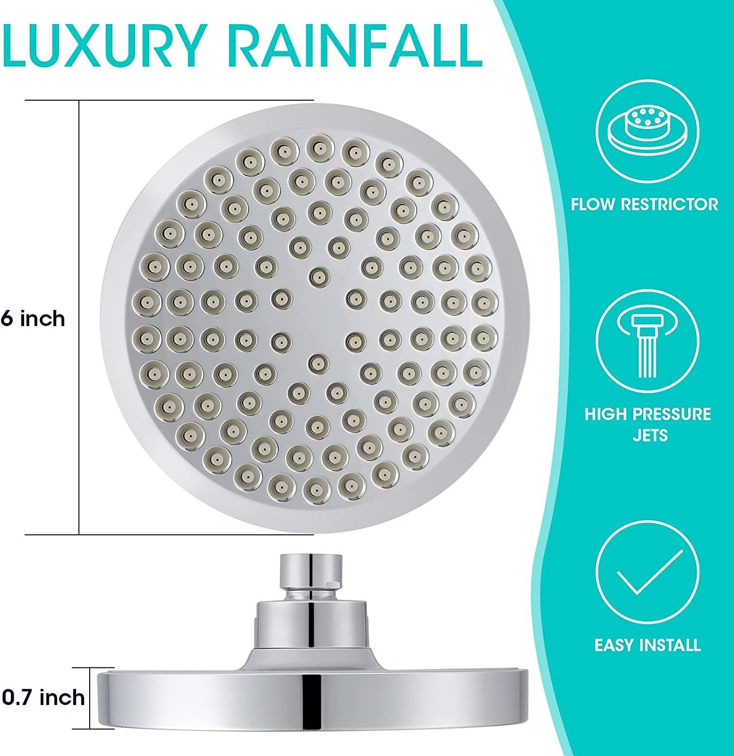 6 inch rainfall high pressure full chrome luxury shower head bathroom rain head shower family shower set