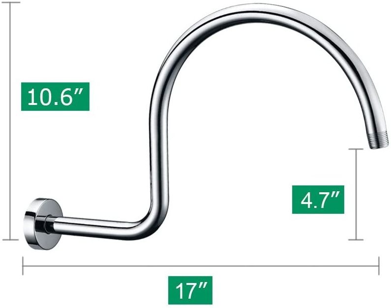 Gooseneck High Rise S Shape Shower Arm with Flange, Polished Chrome Shower Head Extension Arm