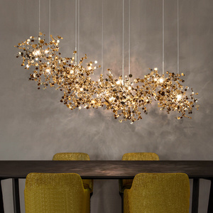 Italy Argent Modern Design Stainless Steel Leaves Chandelier for Restaurant Dining Room Kitchen Island Chrome/Gold Light Fixture