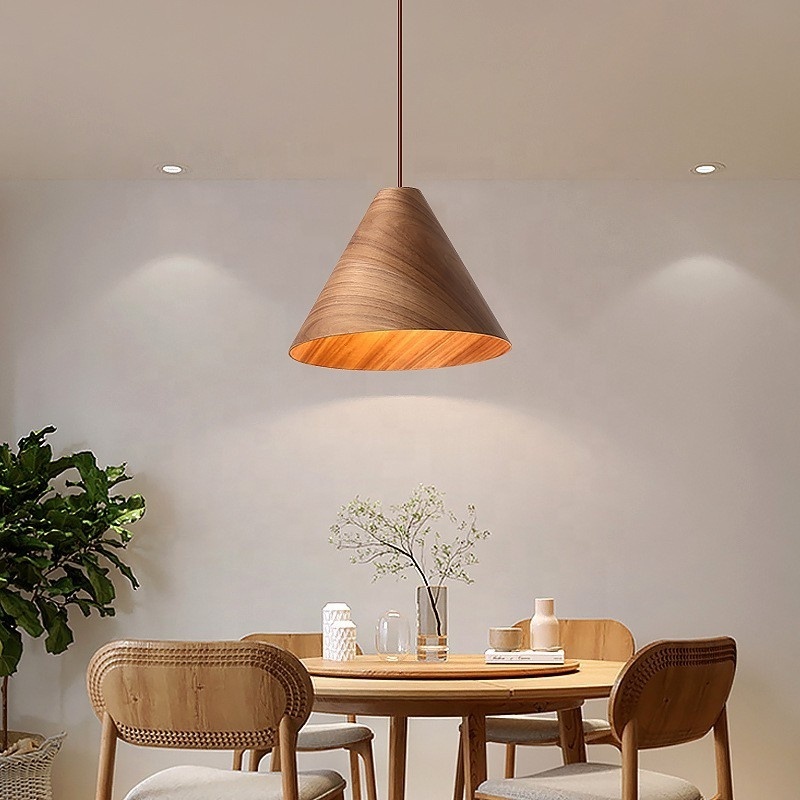 Rustic Vintage Modern Indoor Restaurant Dining Table Kitchen Island Bedroom Wood Cone Shade Ceiling Hanging Light Fixture