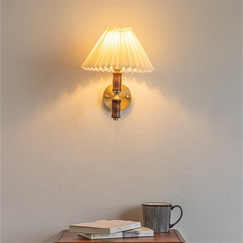 Stock Wholesale Vintage Retro Wood Fabric Rustic Indoor Home Living Room Bedroom Hotel Uplight Wall Sconce Light Fixture