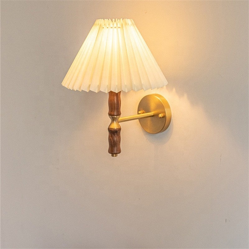 Stock Wholesale Vintage Retro Wood Fabric Rustic Indoor Home Living Room Bedroom Hotel Uplight Wall Sconce Light Fixture