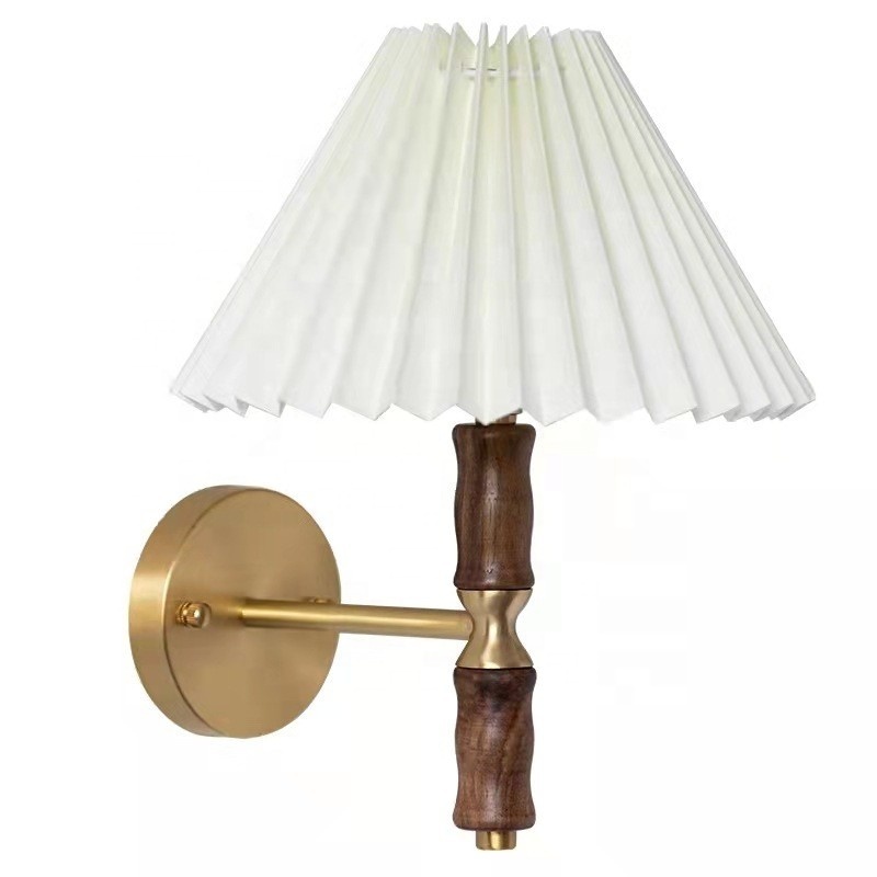 Stock Wholesale Vintage Retro Wood Fabric Rustic Indoor Home Living Room Bedroom Hotel Uplight Wall Sconce Light Fixture