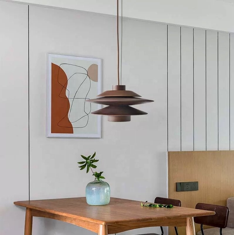 Single Cord Wooden Pendant Light Bedside Nordic Wood Ceiling Hanging Fixture For Bedroom Kitchen Island Dining Table Restaurant