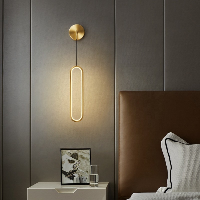 Minimalist Decorative Copper LED Bedside Drop Wall Lamp Surface Mounted Bedroom Living Room Bathroom Long Lighting Fixture