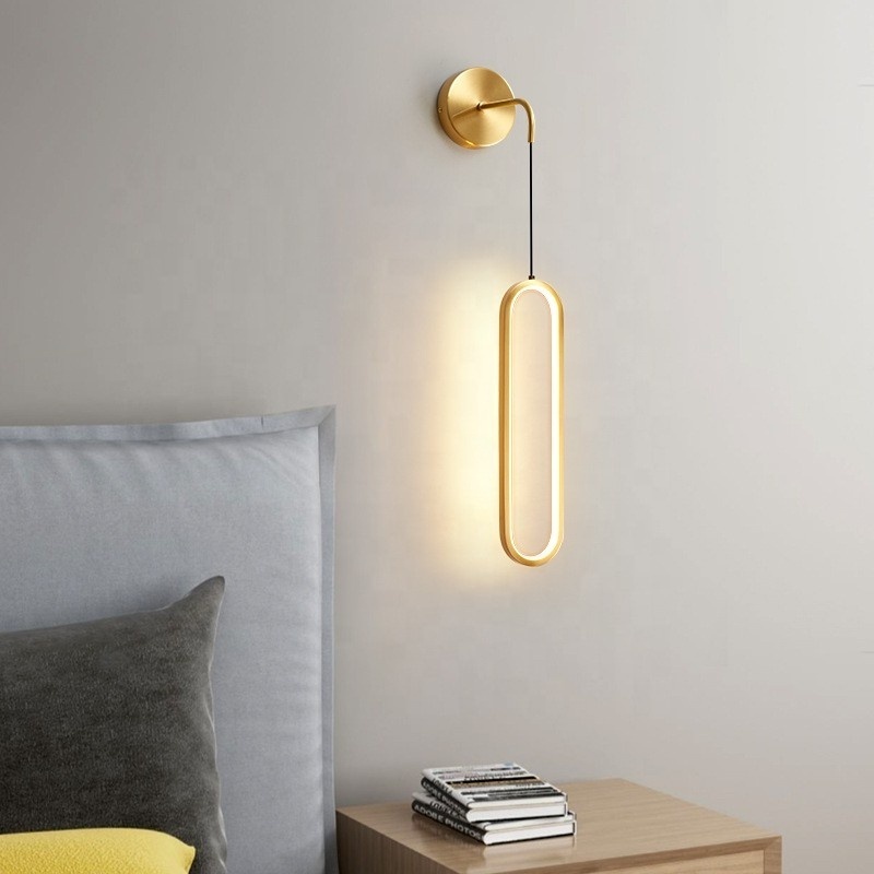 Minimalist Decorative Copper LED Bedside Drop Wall Lamp Surface Mounted Bedroom Living Room Bathroom Long Lighting Fixture