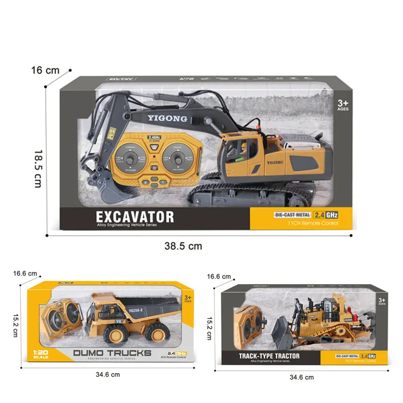 Leemook new arrival Alloy Diecast Material Engineering Rc Car Multi Functional Alloy RC Bulldozer excavator