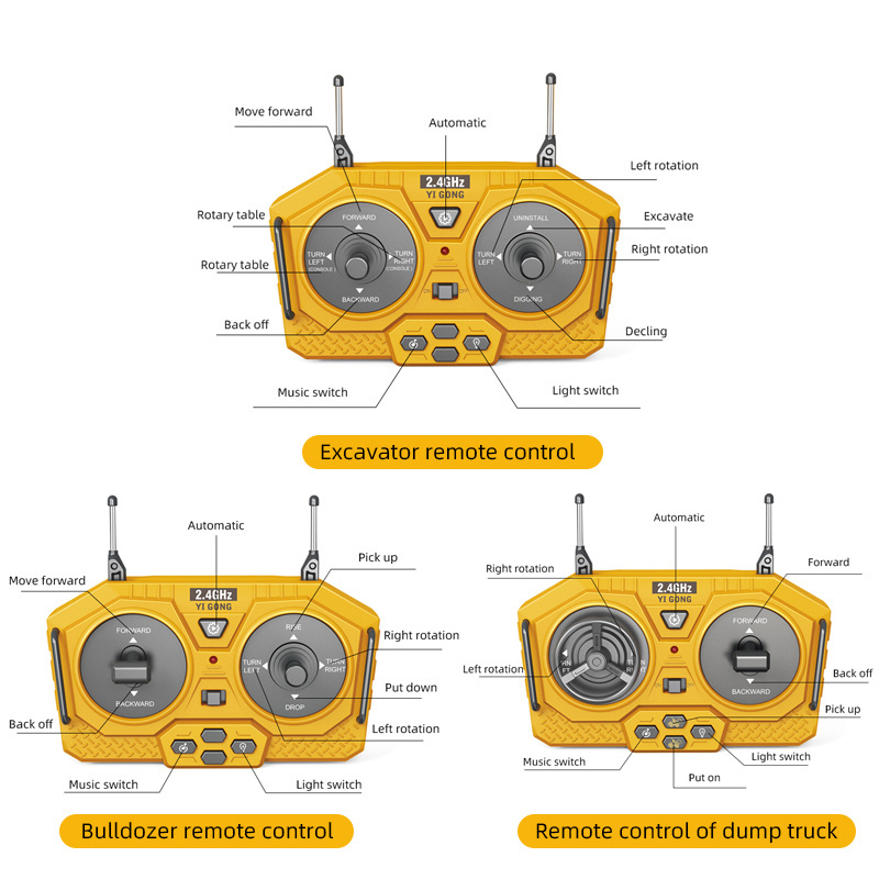 Leemook new arrival Alloy Diecast Material Engineering Rc Car Multi Functional Alloy RC Bulldozer excavator