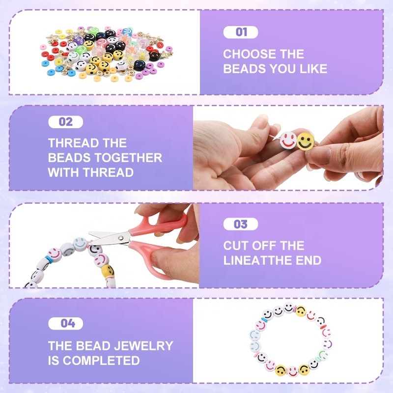 Leemook Hot Selling Beads Beaded Set Box Charms For Bracelet Making Kids Colorful DIY Acrylic Beads Kit For Girls