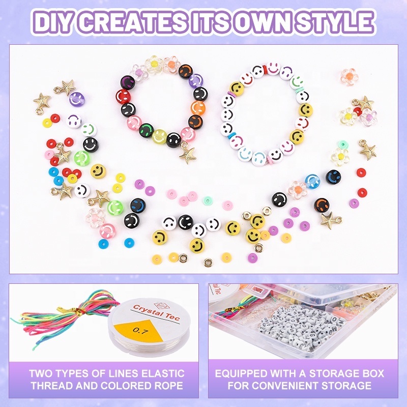 Leemook Hot Selling Beads Beaded Set Box Charms For Bracelet Making Kids Colorful DIY Acrylic Beads Kit For Girls