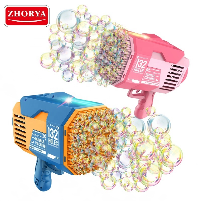 cheap automatic bubble maker gun 132 73 40 holes Summer Toy kids bazooka electric soap bubble blower gun machine with led light