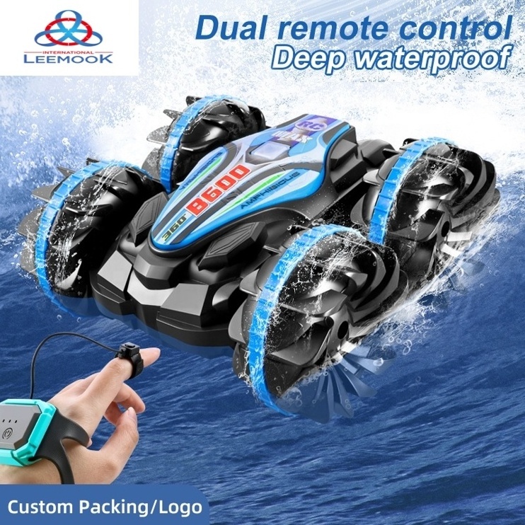 Leemook 2.4G stunt car watch Remote Control 360 rotating toy off road buggy crawler Boat Amphibious wall climbing RC Stunt Car