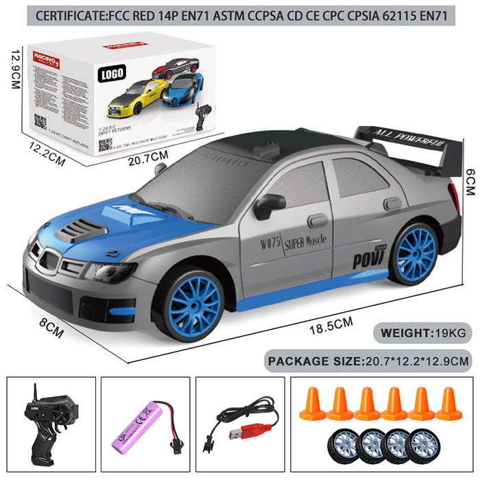 Children Gift Sport Racing High Speed Vehicle Replaceable Tires 1:24 2.4g 4wd Remote Control Hobby Rc Drift Car With Light