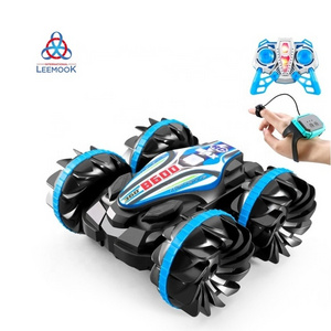 Leemook 2.4G stunt car watch Remote Control 360 rotating toy off road buggy crawler Boat Amphibious wall climbing RC Stunt Car