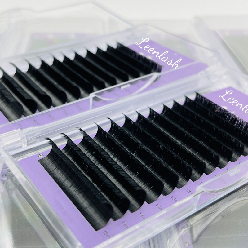 Private Label Supplies Jet Black Matte Individual Eyelash Extension Easy Fan Faux Mink Volume Dark Cashmere Lash Extension Trays