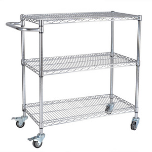 Leenol Industrial Wire Mesh Trolley Wire Shelf Storage Trolley with Wheels