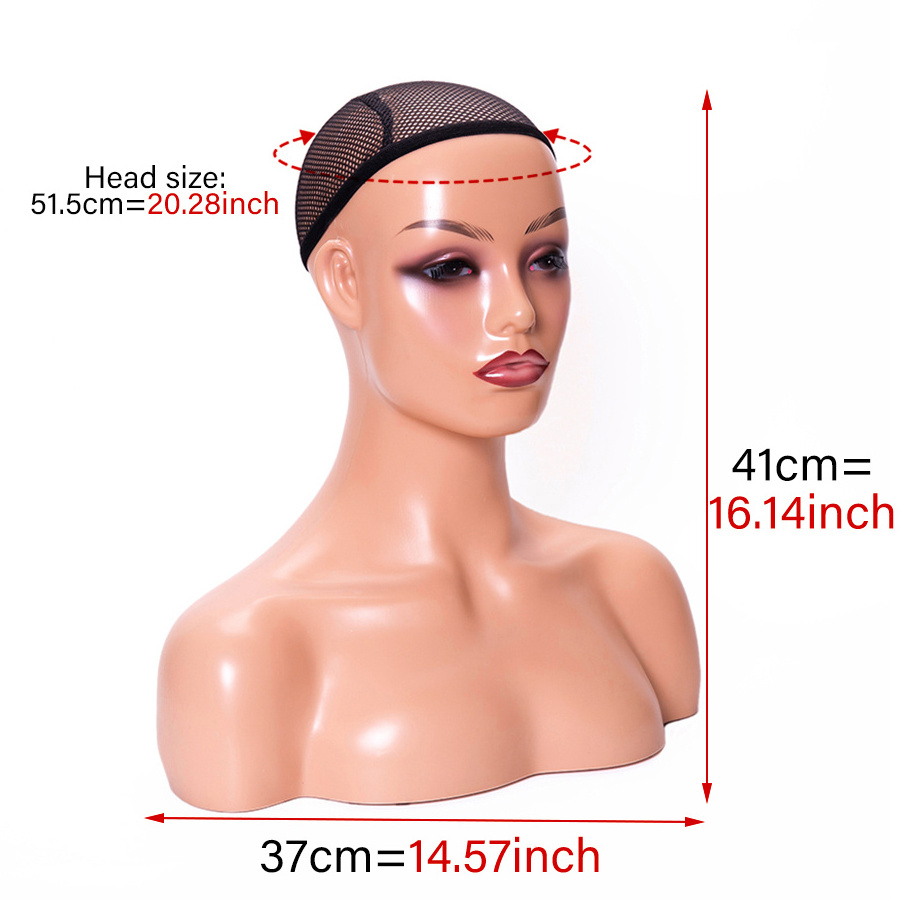 Factory Wholesale Custom Makeup African PVC Realistic Bust Female Wig Stand Mannequin Head with Shoulders for Display Wigs Hat