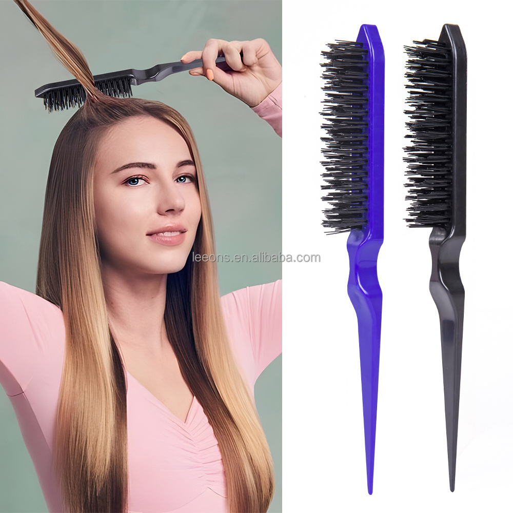 Beauty Salon Pink Nylon Boar Bristle Hair Root Teasing Tail Brush Comb to Add Volume and Hair Care Scalp Massage for Hair Growth