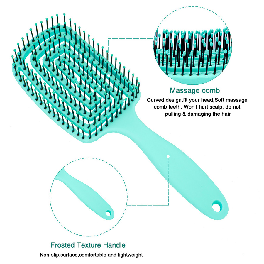 New Trending Waterproof Custom Massage Comb Detangling Curved Hair Brush Hollow Vented Hair Brush Comb For Long Curly Hair