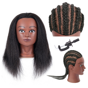 Wholesale 100% Real Hair Afro Mannequin Training Head with Yaki Hair Cosmetology Doll Head Hairdresser Manikin Practice Head