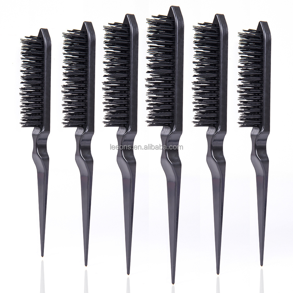 Beauty Salon Pink Nylon Boar Bristle Hair Root Teasing Tail Brush Comb to Add Volume and Hair Care Scalp Massage for Hair Growth