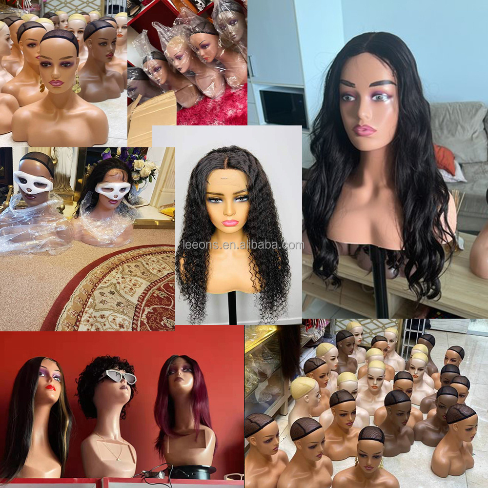 Factory Wholesale Custom Makeup African PVC Realistic Bust Female Wig Stand Mannequin Head with Shoulders for Display Wigs Hat