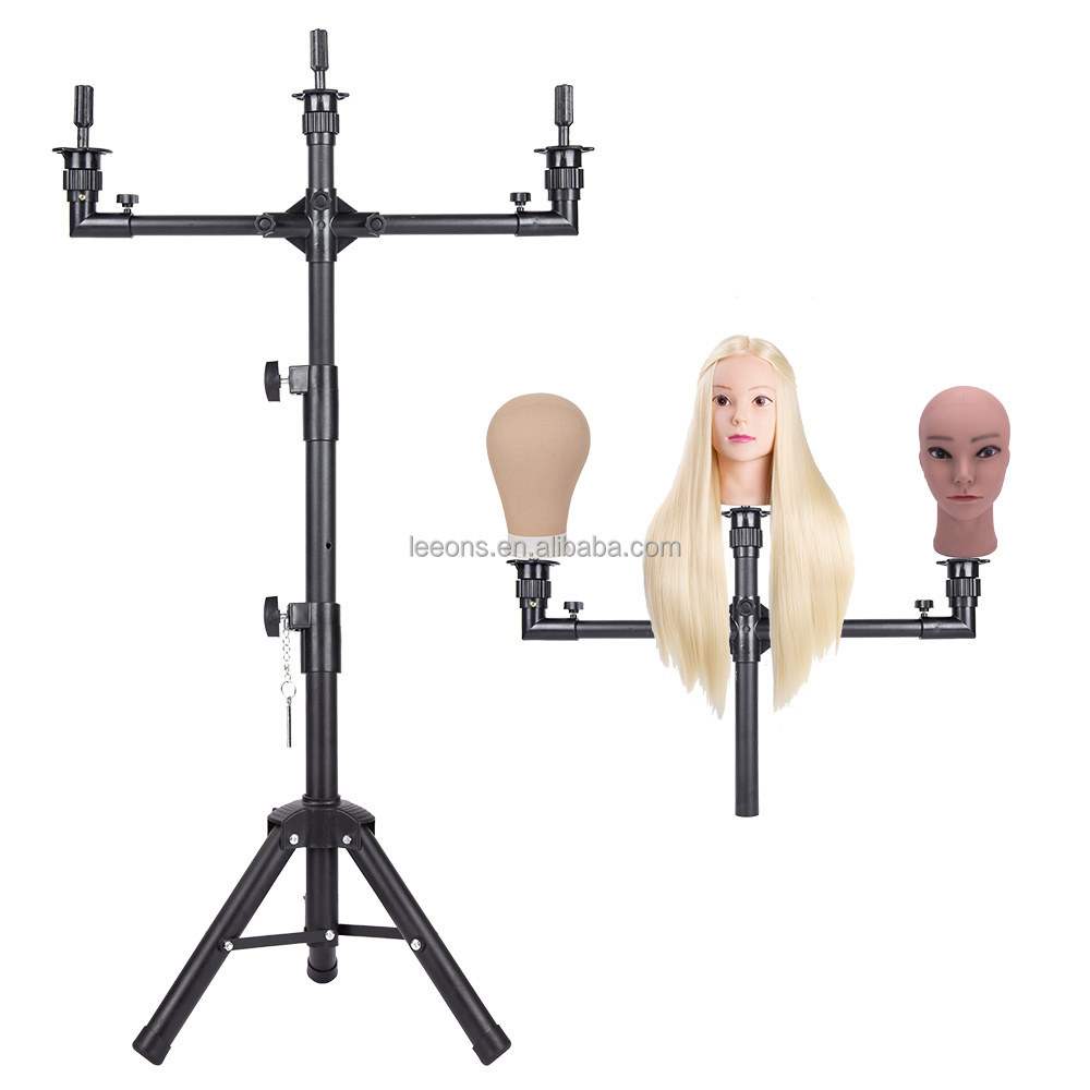 Leeons Heavy Duty Black Mannequin Canvas Head Tripod Wig Stand Tripod with Pedal for Wig Making Cosmetology