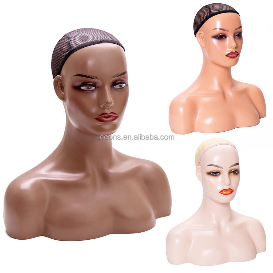 African American Mannequin Head Jewelry Display Mannequin Heads Plastic Female Mannequin Head with Shoulders Wig Display