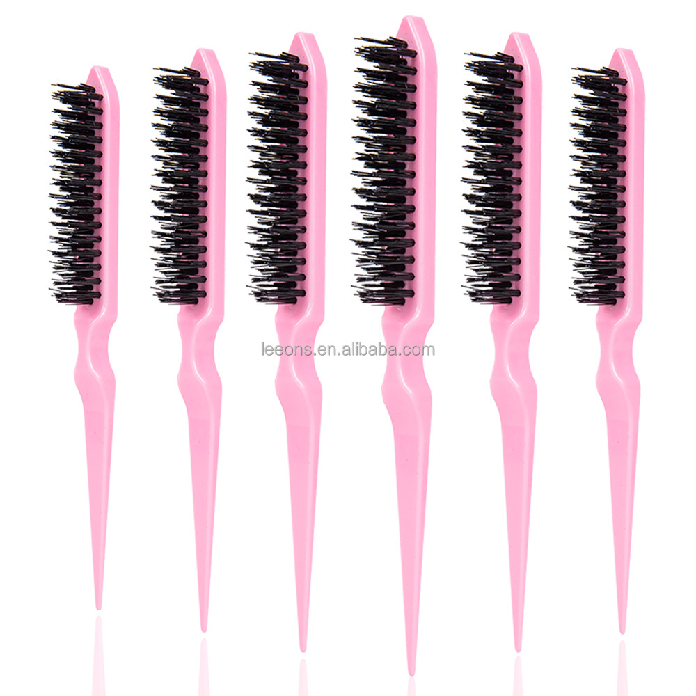 Beauty Salon Pink Nylon Boar Bristle Hair Root Teasing Tail Brush Comb to Add Volume and Hair Care Scalp Massage for Hair Growth